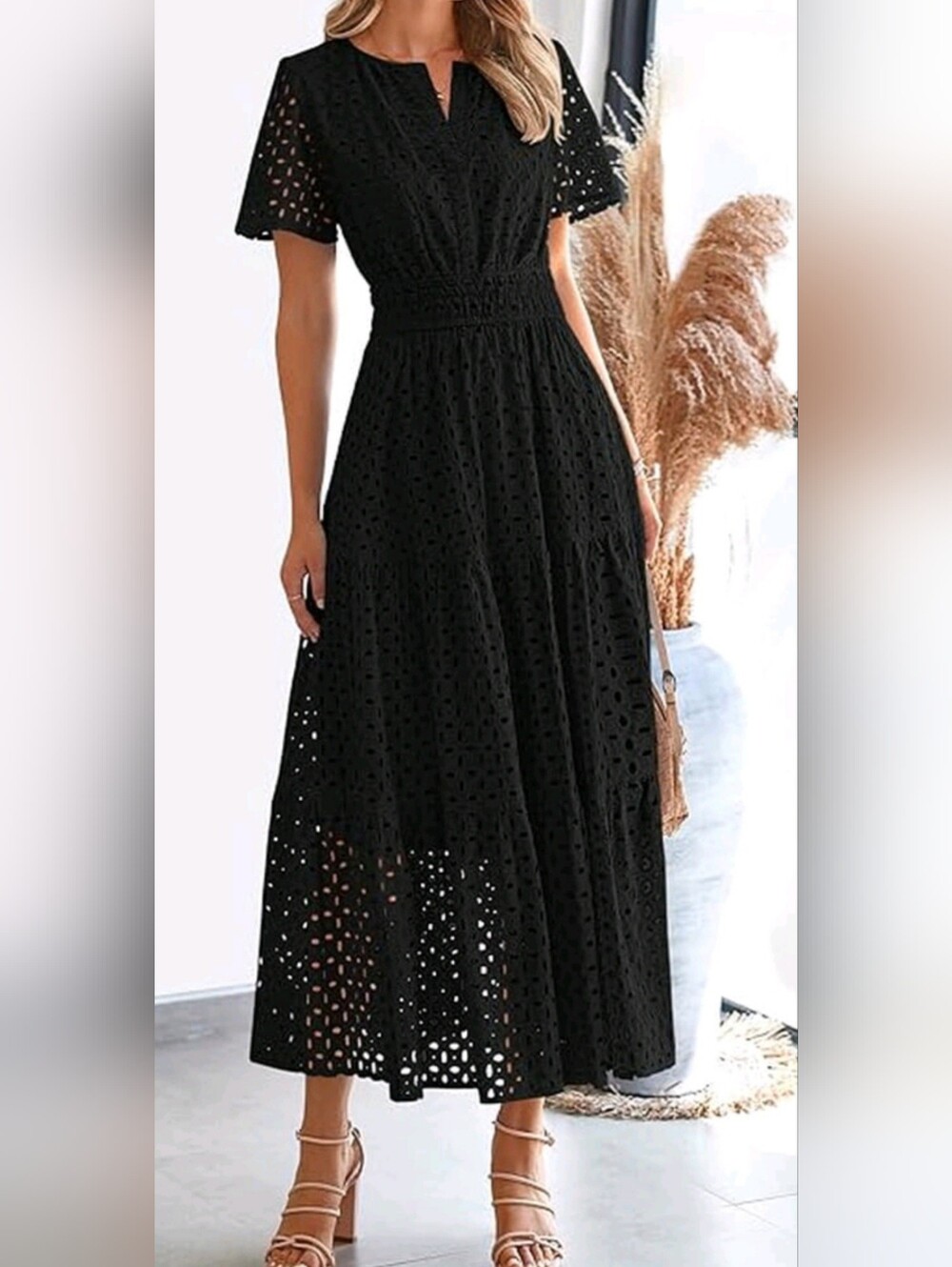 Women's Black Eyelet Tiered Maxi Skirt - Picture 3 of 4
